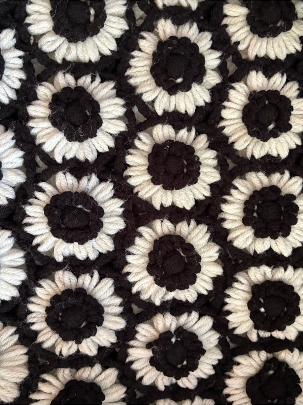 Handmade Black and White 3D Daisy Floral Crochet Throw Blanket